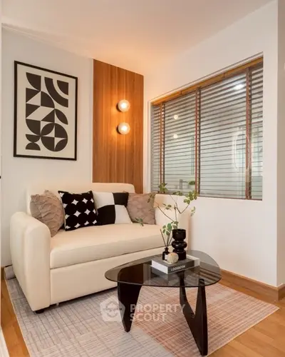 Stylish living room with modern decor and cozy seating area