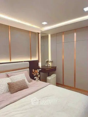 Luxurious modern bedroom with elegant lighting and stylish decor