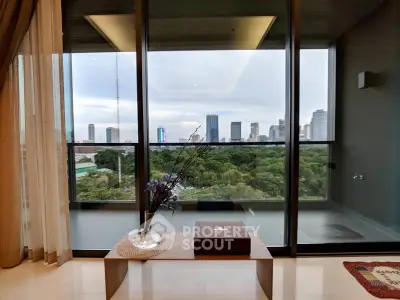 Luxurious living room with stunning city view and elegant decor