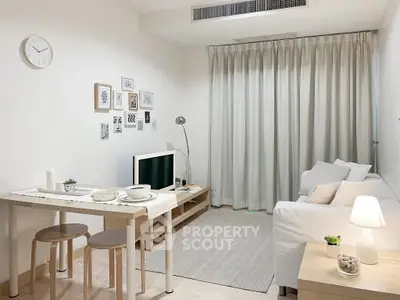 Modern minimalist living room with cozy white sofa and stylish decor
