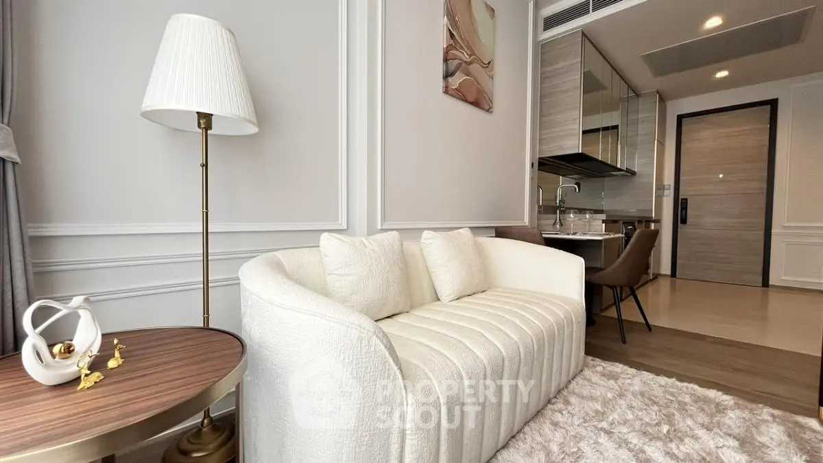 Elegant modern living room with cozy sofa and stylish decor