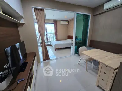 Modern studio apartment with open layout and city view