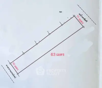 Land plot schematic with dimensions in Thai script, showcasing a rectangular layout.
