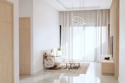 Elegant minimalist living room with natural light and modern decor