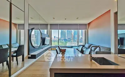 Modern living room with stunning city view and sleek interior design