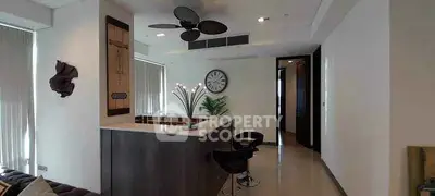 Modern living room with stylish bar counter and contemporary decor