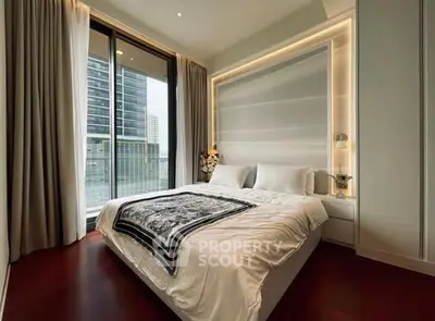 Luxurious modern bedroom with floor-to-ceiling windows and elegant decor