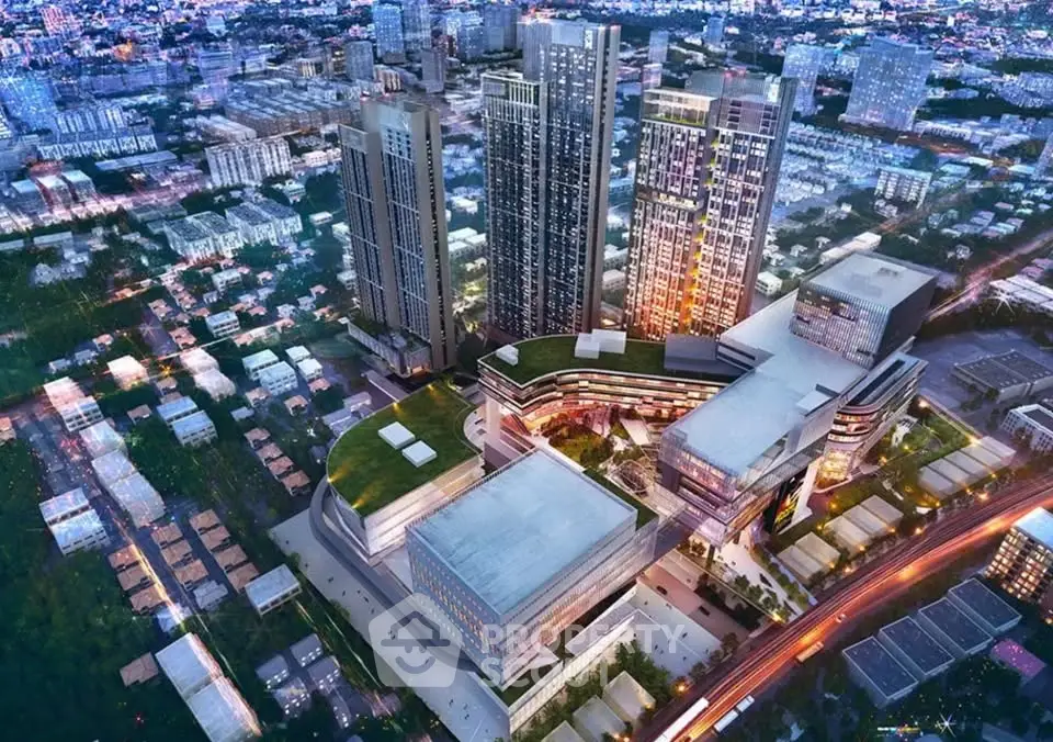 Stunning aerial view of modern high-rise buildings in a vibrant urban landscape, showcasing architectural excellence.