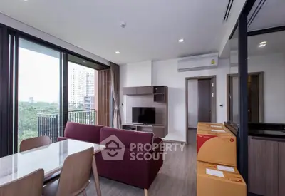 Modern living room with balcony view in a stylish apartment