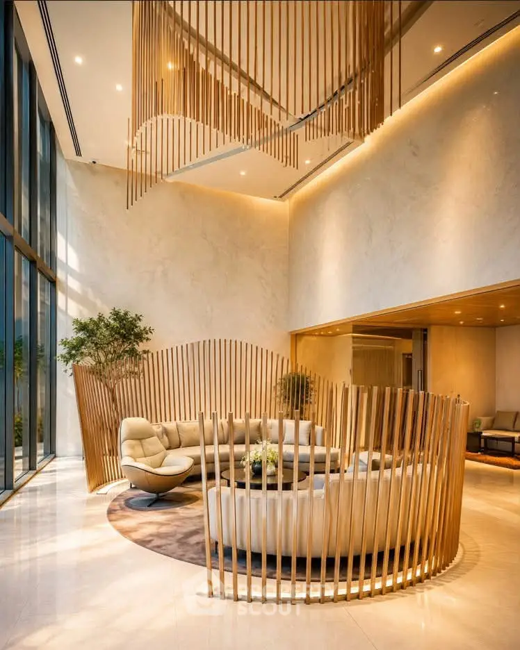 Luxurious modern lobby with elegant seating and stunning architectural design