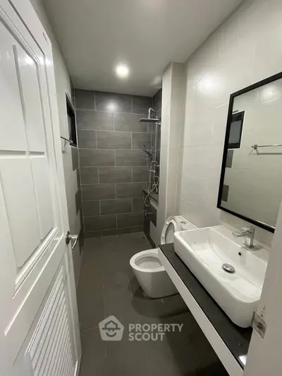 Modern bathroom with sleek fixtures and contemporary design