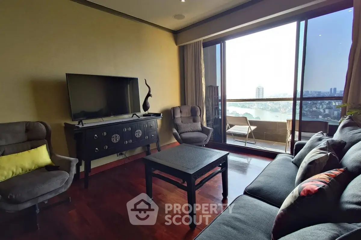 Luxurious living room with stunning city view and elegant decor