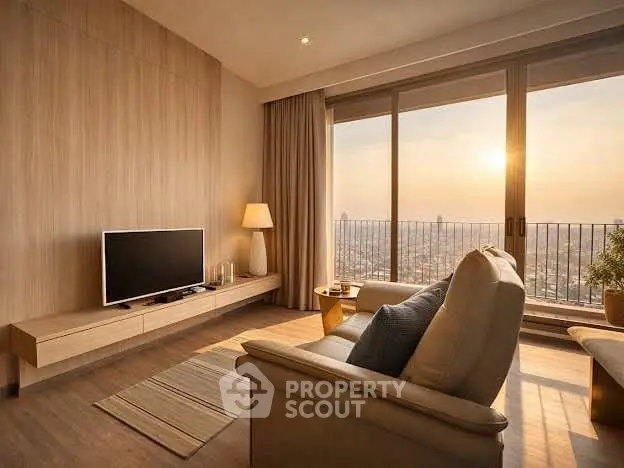 Luxurious living room with stunning city view and modern decor