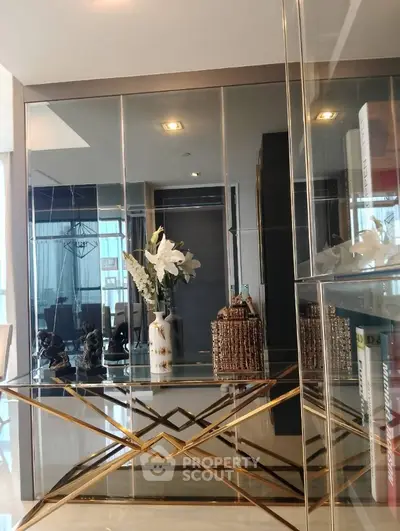 Luxurious modern interior with elegant glass table and decorative accents