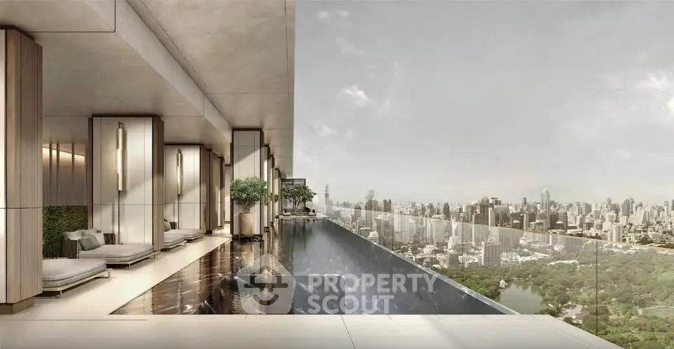 Luxurious rooftop infinity pool with stunning city skyline view