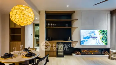 Luxurious modern living room with stylish decor and ambient lighting