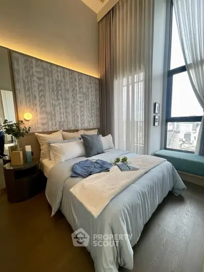 Luxurious modern bedroom with city view and elegant decor