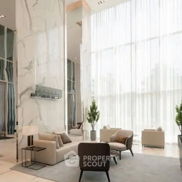 Luxurious modern living room with high ceilings and elegant decor