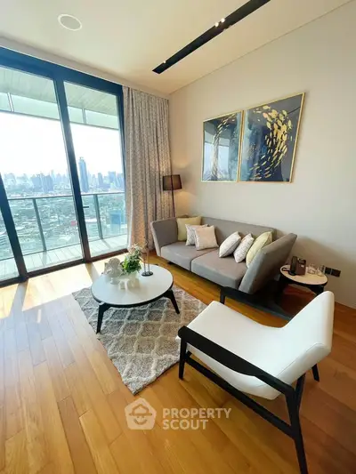 Luxurious living room with stunning city view and elegant decor