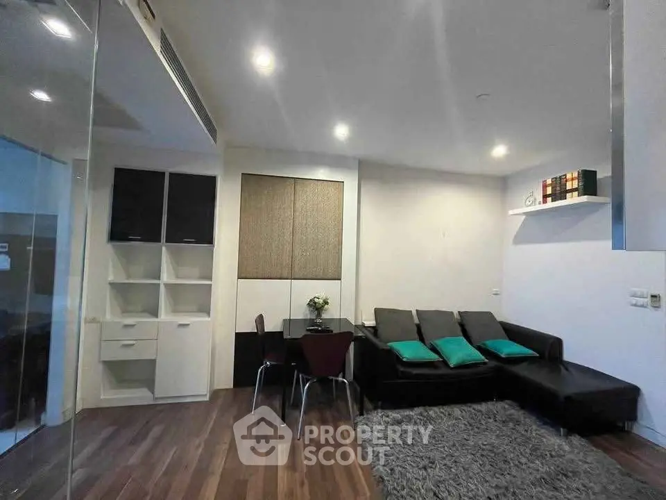 Modern living room with sleek furniture and cozy ambiance