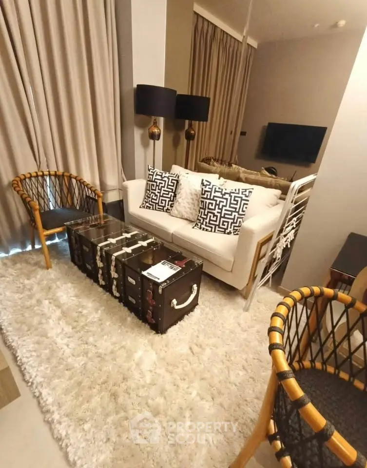 Chic modern living room with stylish decor and cozy seating area