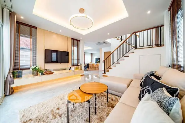 Luxurious modern living room with elegant decor and stylish furniture