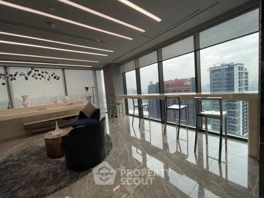Luxurious high-rise apartment with stunning city view and modern interior design.
