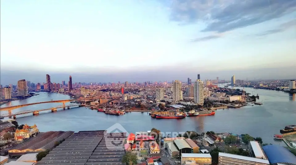 Stunning panoramic cityscape view with river and skyline, perfect for urban living enthusiasts.