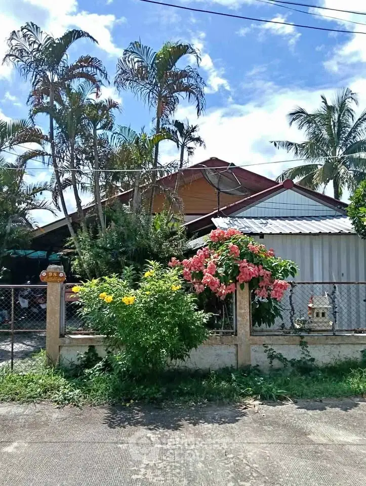Charming tropical house with lush garden and vibrant flowers