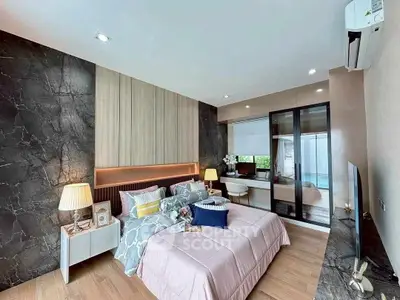 Luxurious modern bedroom with stylish decor and elegant furnishings