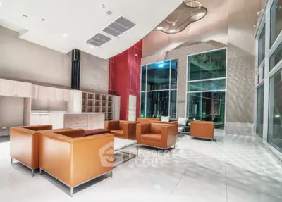 Luxurious modern living room with high ceilings and elegant furniture