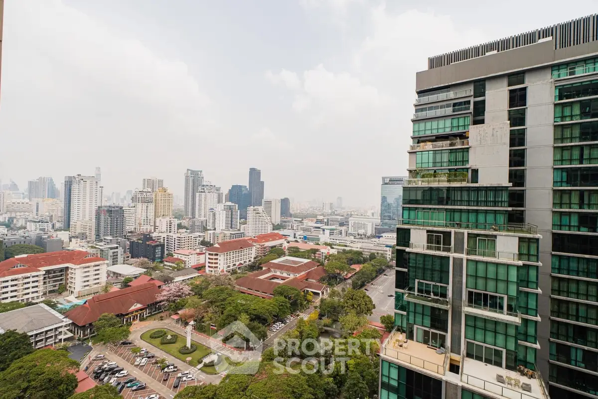 Stunning cityscape view from high-rise building balcony