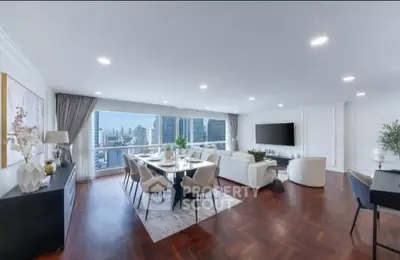 Luxurious living room with stunning city view and elegant decor