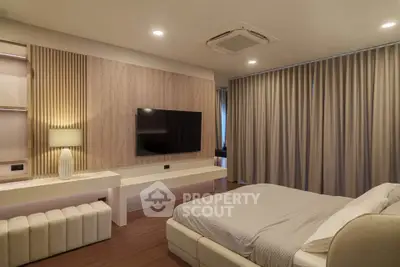 Luxurious modern bedroom with elegant decor and ambient lighting