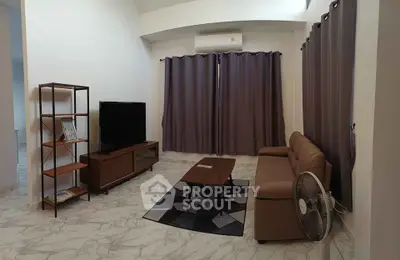 Modern living room with stylish furniture and marble flooring