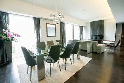 Luxurious modern living room with elegant dining area and stylish decor
