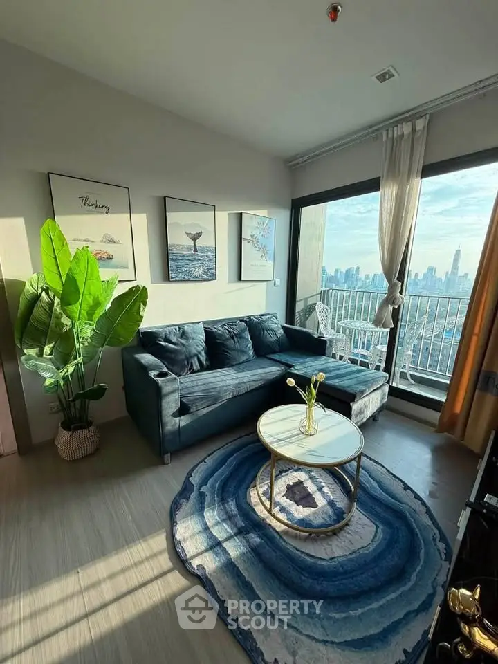 Chic living room with stunning city view and modern decor