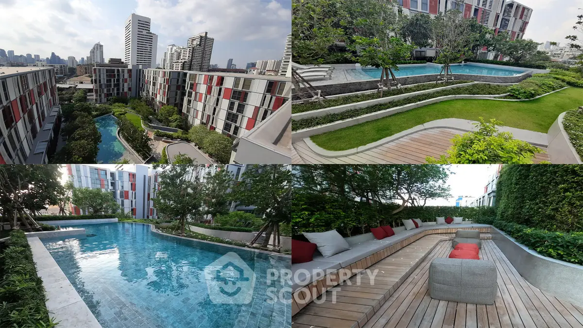 Luxurious urban condo with rooftop pool and lush garden views