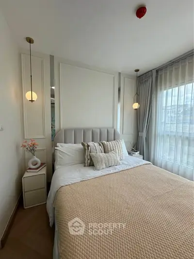 Cozy and elegant bedroom with modern decor and natural light