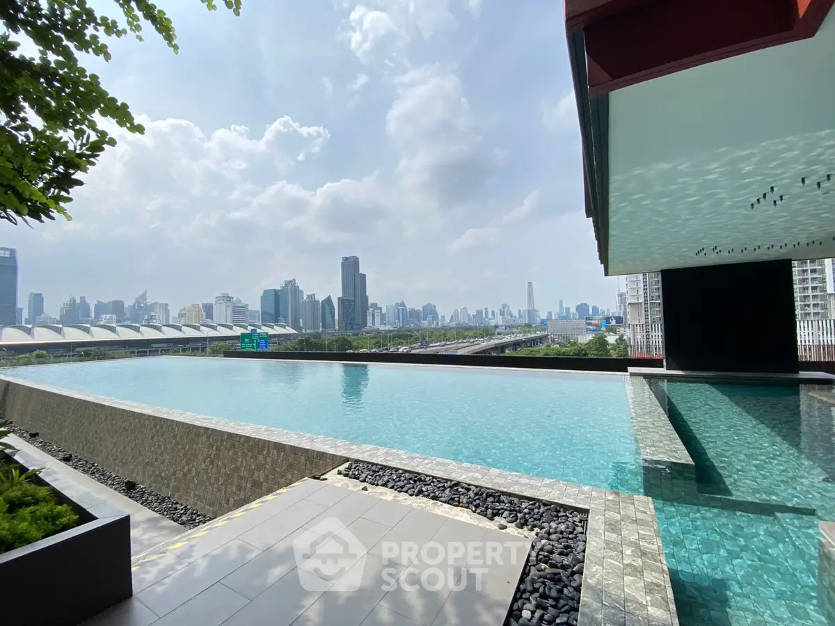 Stunning rooftop pool with panoramic city skyline view