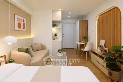 Modern studio apartment with stylish decor and cozy living area