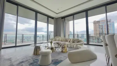 Luxurious corner unit living room with panoramic city views and elegant modern furniture.