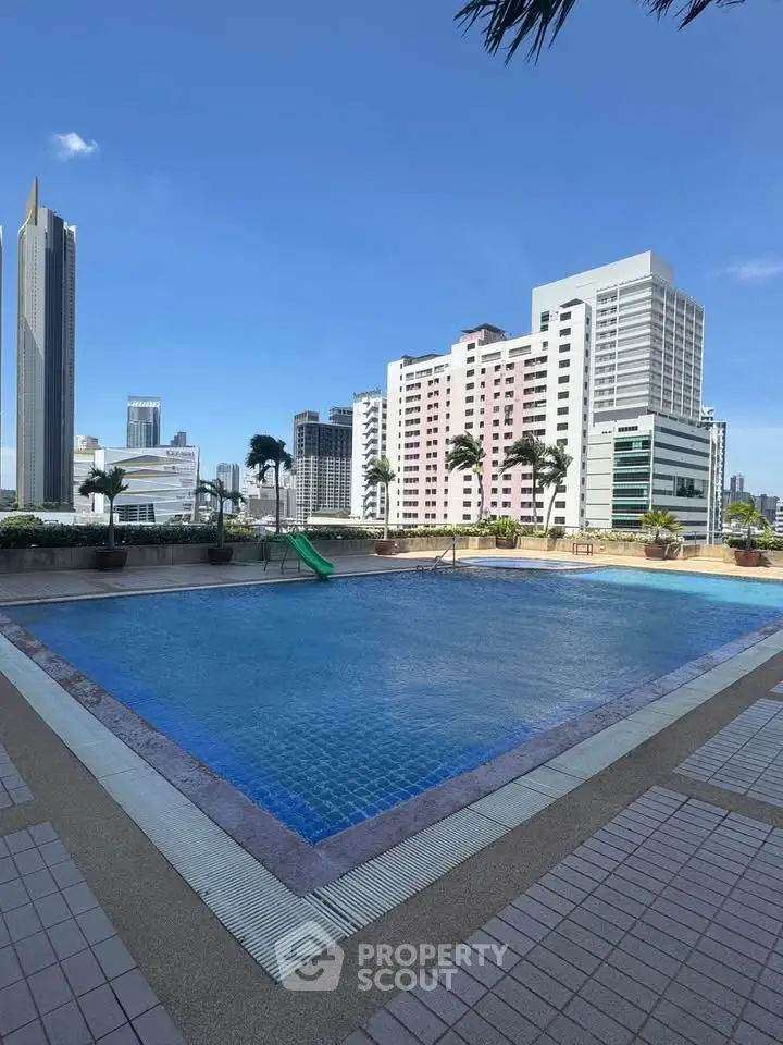 Stunning rooftop pool with city skyline views, perfect for relaxation and leisure in a vibrant urban setting.