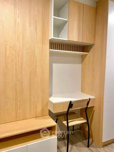 Modern study nook with wooden cabinetry and sleek design
