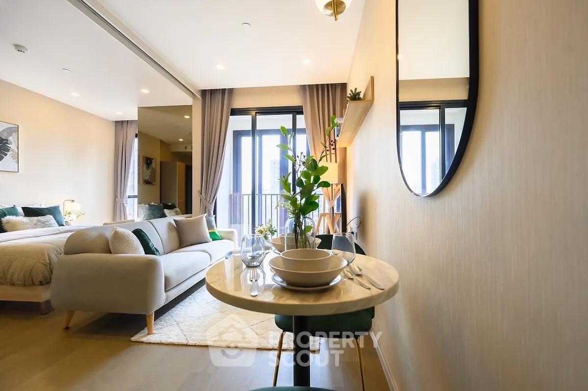Modern studio apartment with stylish decor and cozy living area
