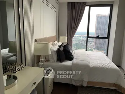 Luxurious bedroom with stunning city view and elegant decor