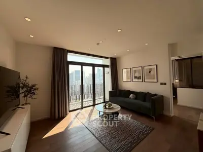 Modern living room with city view and stylish decor