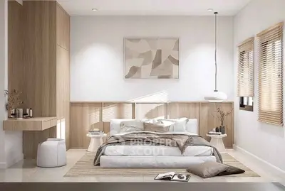 Modern bedroom with minimalist decor and natural light