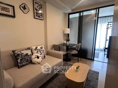 Modern living room with cozy sofa and stylish decor in a chic apartment