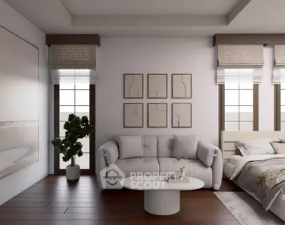 Modern living room with cozy sofa and stylish decor